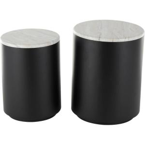 image:imageDeco 79 Metal Side End Accent Table Nesting End Table with Faux White Marble Top Set of 2 Side Table 19 18 H BlackBlack