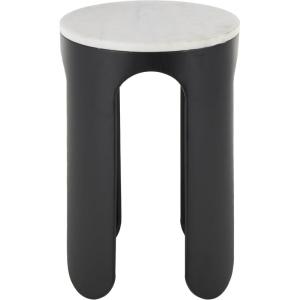 image:imageDeco 79 Metal Side End Accent Table Round End Table with White Marble Tabletop Side Table 15 x 15 x 23 Black