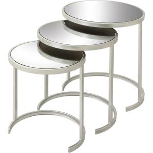 image:imageDeco 79 Metal Side End Accent Table Round Nesting End Table with Mirrored Glass Top Set of 3 Side Table 21 19 17H SilverSilver