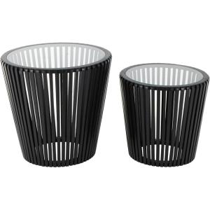 image:imageDeco 79 Wood Side End Accent Table Cage Inspired End Table with Clear Glass Tabletop Set of 2 Side Table 21 17 H Black
