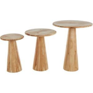 image:imageDeco 79 Wood Side End Accent Table End Table with Natural Wood Grains and Cone Shaped Bases Set of 3 Side Table 24 20 18 H Light Brown
