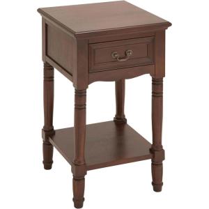 image:imageDeco 79 Wood Side End Accent Table Storage 1 Drawer and 1 Shelf End Table with Turned Legs Side Table 16 x 16 x 29 BrownBrown