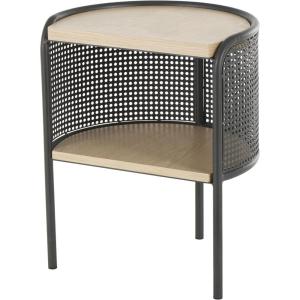 image:imageDeco 79 Wooden Side End Accent Table HalfMoon Two Toned 1 Shelf End Table with Mesh Back Panel and Brown Wood Tabletop Side Table 18 x 14 x 22 Light Brown