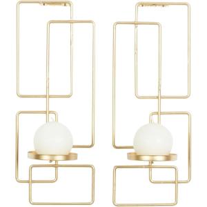 image:imageDeco 79 Metal Geometric Tealight 2 Plate Wall Sconce Set of 2 5W 13H Gold
