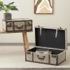 image:imageDeco 79 Fabric Decorative Trunk Woven Storage Decorative Large Boxes with Silver Latches and Buckles Set of 2 Storage Trunks 21 19 W GrayBlue