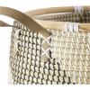 image:imageDeco 79 Seagrass Handmade Diagonal Striped Storage Basket with Black and White Plastic Weaving and Leather Handles Set of 2 18 13 W BrownBrown