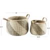 image:imageDeco 79 Seagrass Handmade Diagonal Striped Storage Basket with Black and White Plastic Weaving and Leather Handles Set of 2 18 13 W BrownBrown