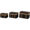 image:imageDeco 79 Fabric Decorative Trunk Decorative Large Boxes with Brass Metal Latches and Brown Wooden Accents Set of 3 Storage Trunks 22 20 17 W Black