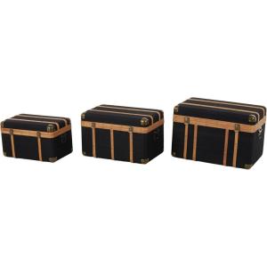 image:imageDeco 79 Fabric Decorative Trunk Decorative Large Boxes with Brass Metal Latches and Brown Wooden Accents Set of 3 Storage Trunks 22 20 17 W Black
