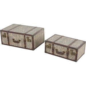 image:imageDeco 79 Fabric Decorative Trunk Woven Storage Decorative Large Boxes with Silver Latches and Buckles Set of 2 Storage Trunks 21 19 W GrayBlue