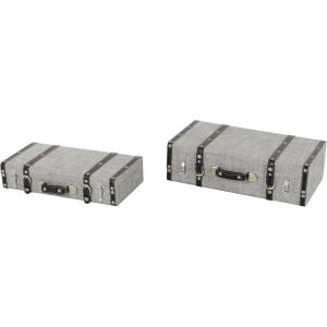 image:imageDeco 79 Fabric Decorative Trunk Woven Storage Decorative Large Boxes with Silver Latches and Buckles Set of 2 Storage Trunks 21 19 W GrayGray