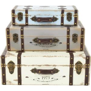 image:imageDeco 79 Fabric Decorative Trunk Woven Storage Decorative Large Boxes with Silver Latches and Buckles Set of 2 Storage Trunks 21 19 W GrayMulti Colored
