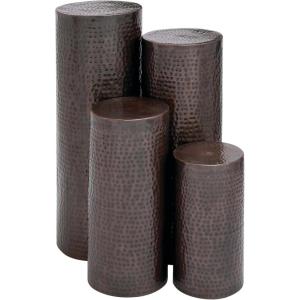 image:imageDeco 79 Metal Cylinder Pedestal Table with Hammered Design Set of 4 36 32 24 18H Brown36  31  24  19H