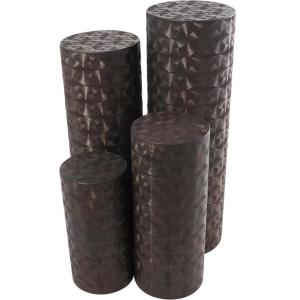 image:imageDeco 79 Metal Cylinder Pedestal Table with Hammered Design Set of 4 36 32 24 18H Brown36  32  24  18h