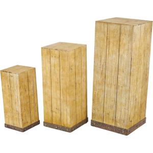 image:imageDeco 79 Rustic Wood Square Pedestal Table Set of 3 39 30 22H Brown