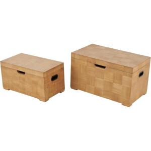 image:imageDeco 79 Wood Handmade Decorative Trunk Decorative Large Boxes with Black Metal Accents and Square Patterns Set of 2 Storage Trunks 28 24 W Brown