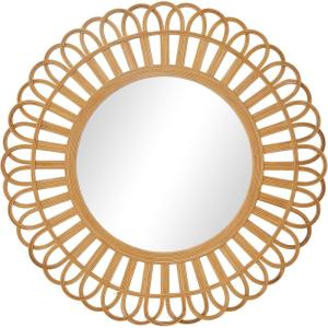 image:imageDeco 79 Bamboo Wood Geometric Handmade Woven Wall Mirror with Arch Design 35 x 1 x 35 BrownLooped