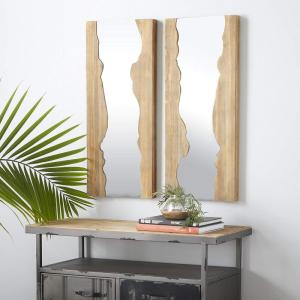 image:imageDeco 79 Wood Handmade Room Wall Mirror Live Edge Entryway Mirrors set of 2 Wall Mounted Mirrors 14 x 2 x 31 Brown 32 and 32 H