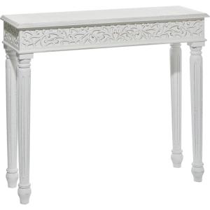 image:imageDeco 79 Wood Scroll Intricately Carved Slim Console Table with Turned Legs 36 x 12 x 30 WhiteWhite