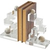 image:imageDeco 79 Glass Decorative Bookends Stacked Squares Non Skid Bookends with Silver Orbs Set of 2 Office Bookends5 W 8 H ClearClear