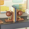 image:imageDeco 79 Leather Globe Handmade Decorative Bookends Stitched Non Skid Bookends with Brown Wood Base Set of 2 Office Bookends6 W 9 H BrownBrown