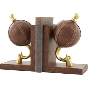 image:imageDeco 79 Leather Globe Handmade Decorative Bookends Stitched Non Skid Bookends with Brown Wood Base Set of 2 Office Bookends6 W 9 H BrownBrown