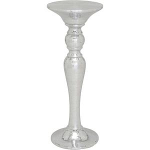 image:imageDeco 79 Polystone Round Pedestal Table with Mosaic Mirror Inlay 14 x 14 x 36 Silver