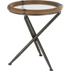 image:imageDeco 79 Metal Side End Accent Table Round End Table with Brown Wooden Framed Glass Tabletop Side Table 20 x 20 x 22 Brass