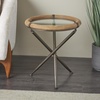 image:imageDeco 79 Metal Side End Accent Table Round End Table with Brown Wooden Framed Glass Tabletop Side Table 20 x 20 x 22 Brass