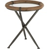 image:imageDeco 79 Metal Side End Accent Table Round End Table with Brown Wooden Framed Glass Tabletop Side Table 20 x 20 x 22 Brass