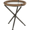 image:imageDeco 79 Metal Side End Accent Table Round End Table with Brown Wooden Framed Glass Tabletop Side Table 20 x 20 x 22 Brass