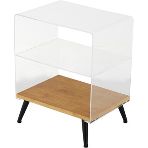 image:imageDeco 79 Acrylic Plastic Side End Accent Table 1 Shelf End Table with Wood Base and Black Legs Side Table 19 x 13 x 23 Clear