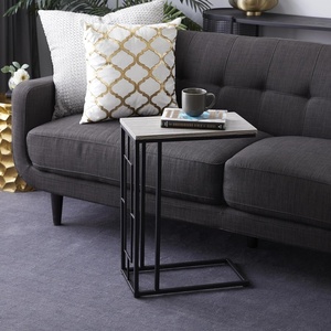 image:imageDeco 79 Metal Side End Accent Table CShaped End Table with Black Metal Base Side Table 10 x 19 x 26 Light Brown