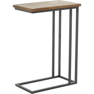 image:imageDeco 79 Metal Side End Accent Table CShaped End Table with Brown Wood Top Side Table 19 x 11 x 26 Black