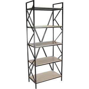 image:imageDeco 79 Wood 5 Shelves Shelving Unit with Black Metal Frame 29 x 15 x 74 Brown