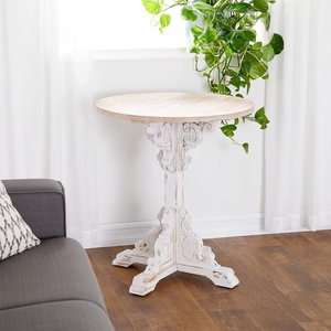 image:imageDeco 79 Wood Scroll Side End Accent Table Intricately Carved End Table with Brown Wood Top Side Table 16 x 16 x 23 WhiteCream