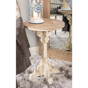 image:imageDeco 79 Wood Scroll Side End Accent Table Intricately Carved End Table with Brown Wood Top Side Table 16 x 16 x 23 WhiteWhite
