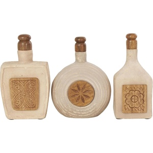 image:imageDeco 79 Paper Mache Floral Living Room Decorative Jars Decorative Container with Varying Shapes and Carved Wood Etchings Set of 3 Jar with Lid 6W 11H Brown