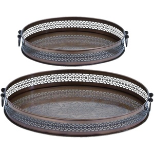 image:imageDeco 79 Metal Living Room Decor Tray Ottoman Tray Set of 2 Serving Tray 17 14W Brown