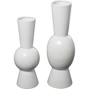 image:imageDeco 79 Ceramic Abstract Decorative Vase Fluted Round Centerpiece Vases Set of 2 Flower Vases for Home Decoration 24 20H WhiteWhite