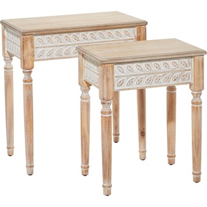 image:imageDeco 79 Wooden Leaf Side End Accent Table Carved with Turned Legs Set of 2 Side Table 22 25H Brown