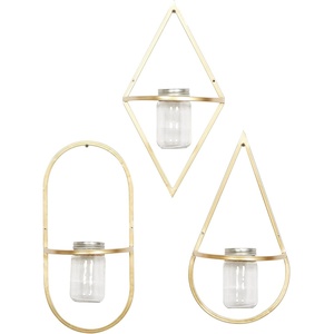 image:imageCosmoLiving by Cosmopolitan Metal Geometric Wall Planter Hanging Planter with Glass Holder Set of 3 Plant Hanger 8W 17H GoldGold