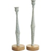 image:imageDeco 79 Metal Decorative Candle Holder Textured Tapered Candle Stand with Brown Wood Bases Set of 2 Candlestick Holder 13 11 H Light BlueLight Blue
