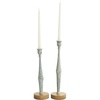 image:imageDeco 79 Metal Decorative Candle Holder Textured Tapered Candle Stand with Brown Wood Bases Set of 2 Candlestick Holder 13 11 H Light BlueLight Blue