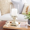 image:imageDeco 79 Glass Handmade Turned Style Pillar Hurricane Lamp with Faux Mercury Glass Finish 6 x 6 x 16 Silver