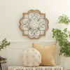 image:imageDeco 79 Wooden Scroll Home Wall Decor Carved Beading Wall Sculpture with Metal Accents Wall Art 27 x 1 x 27 Brown