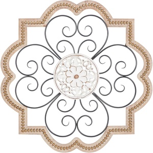 image:imageDeco 79 Wooden Scroll Home Wall Decor Carved Beading Wall Sculpture with Metal Accents Wall Art 27 x 1 x 27 Brown