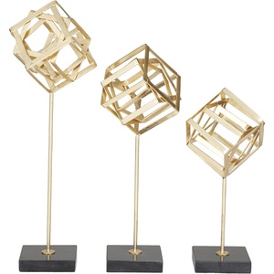 image:imageCosmoLiving by Cosmopolitan Marble Geometric Decorative Sculpture Home Decor Statues with Marble Base Set of 3 Accent Figurines 19 16 13H GoldGold
