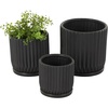 image:imageDeco 79 Ceramic Indoor Outdoor Planter Ribbed Small Planter Pot with Attached Saucer Set of 3 Planters 875 H Black