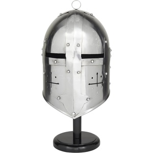 image:imageDeco 79 Metal Medieval Knight Crusader Helmet with Black Wood Stand 9 x 10 x 18 Silver